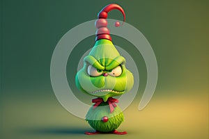 AI generated illustration of a cute funny 3D green Grinch character