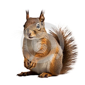 AI generated illustration of a cute squirrel standing in front of a pristine white background