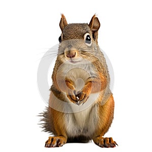 AI generated illustration of a cute squirrel standing in front of a pristine white background