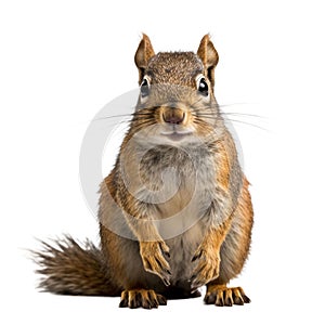 AI generated illustration of a cute squirrel standing in front of a pristine white background