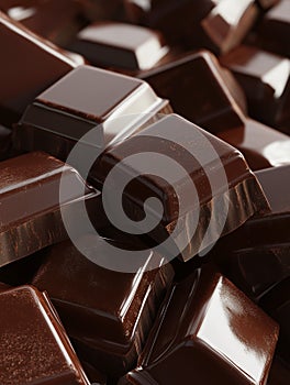 AI-generated illustration of dark chocolate chunks with a rich texture