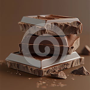 AI-generated illustration of dark chocolate chunks with a rich texture