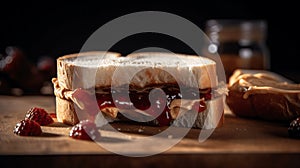 AI generated illustration of a delicious, homemade peanut butter and jelly sandwich