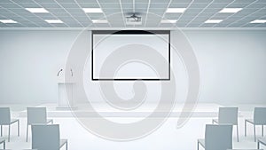 White Presentation Hall With Blank Screen