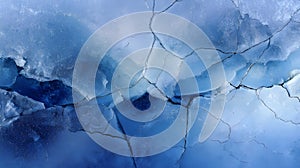 Cracked blue ice surface in winter texture