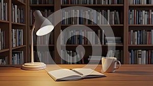 Library Study Table With Lamp And Mug