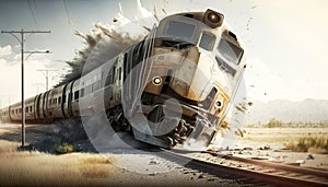 AI Generated illustration from derailed train locomotive outside photo