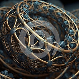 AI generated illustration of a detailed gold wirework bangle featuring intricate vines and swirls