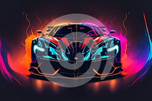 AI-generated illustration of Devel Sixteen colorful car on the dark background