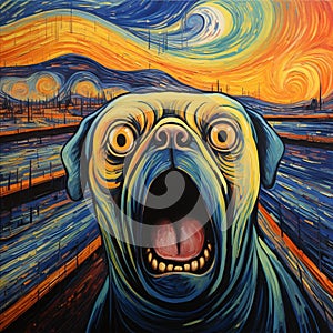 AI generated illustration of a distressed dog, mouth wide open in a scream