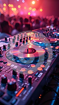 AI-generated illustration of a DJ spinning tracks at a nightclub party with revelers photo