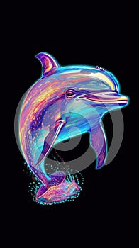 AI generated illustration of a dolphin glowing on the black background
