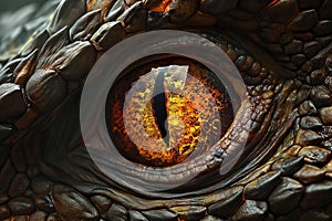 AI generated illustration of a dragon eye with scales