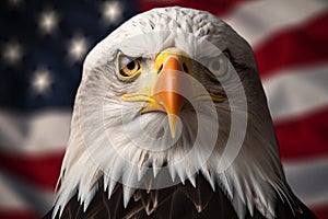 AI generated illustration of an eagle against an American flag