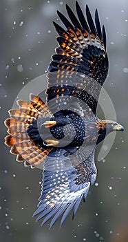 AI-generated illustration of an eagle soaring with wings extended in a snowy landscape