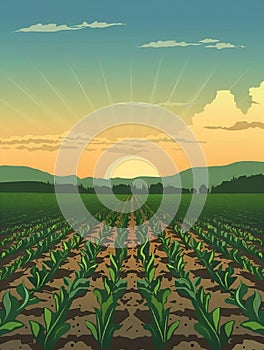 AI generated illustration of an early morning farm