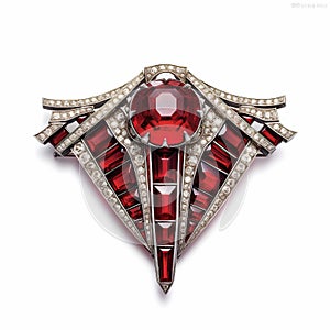 AI-generated illustration of an elegant red and white silver broach