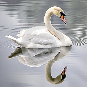 AI generated illustration of an elegant white swan gliding through a tranquil lake