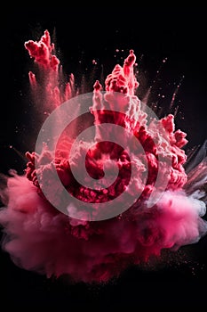 AI generated illustration of an explosion of red powder on a black background