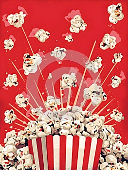 Exploding Popcorn Illustration With Bold Red Cinema Poster Style