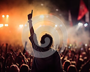 AI generated illustration of a female enjoying a musical performance in a crowd at a concert