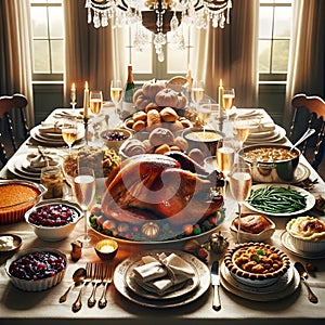AI generated illustration of A festive Thanksgiving dinner setting