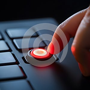 AI generated illustration of a finger pressing an illuminated button