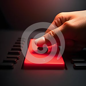 AI generated illustration of a finger pressing an illuminated button
