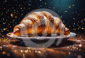 AI generated illustration of fresh croissants served on a plate atop a table