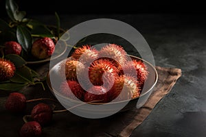 AI generated illustration of fresh ripe rambutans