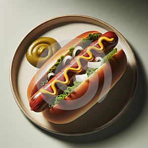 AI generated illustration of a freshly cooked hot dog on a plate