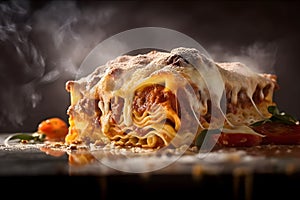 AI generated illustration of a freshly prepared a hot freshy bakes Lasagna