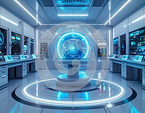 Futuristic AI Quantum Data Cube Core in Advanced Technology Laboratory, Artificial Intelligence Digital Computing and Innovation