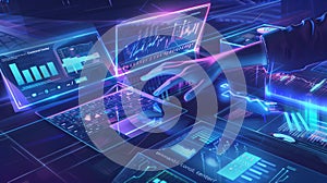 AI generated futuristic holographic data command center with advanced analytics interface