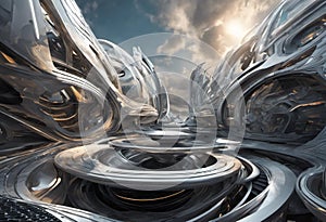 AI generated illustration of a futuristic metallic structure