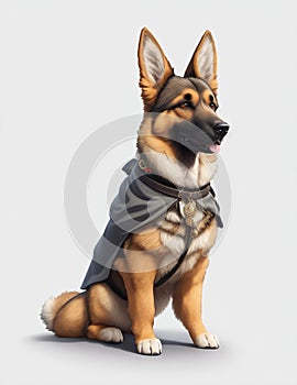 AI generated illustration of a German Shepherd dog dressed in a military-style uniform