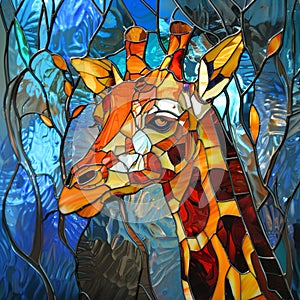 AI generated illustration of a giraf in stained glass