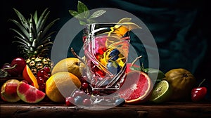 AI generated illustration of a glass filled with juicy fruits