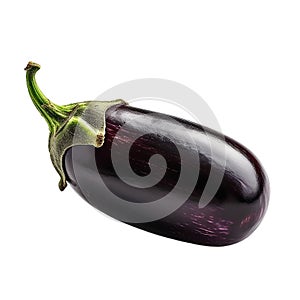 AI generated illustration of a glossy purple eggplant isolated on a pristine white background