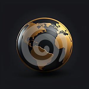 AI generated illustration of a gold and black globe icon on a dark background