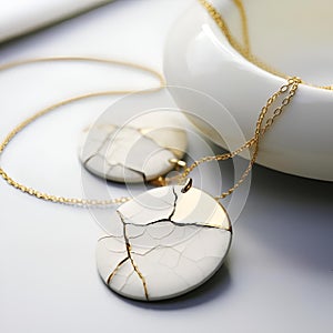 AI generated illustration of gold necklaces with a Kintsugi-inspired design