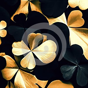AI generated illustration of golden and black clovers pattern
