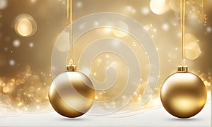 AI generated illustration of golden Christmas balls on a shimmering background