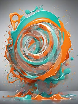 AI generated illustration of green and orange fluid spiral pattern