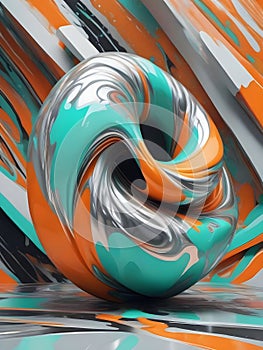 AI generated illustration of green and orange fluid spiral pattern