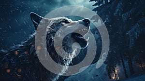 AI generated illustration of a grey wolf in a forest in winter