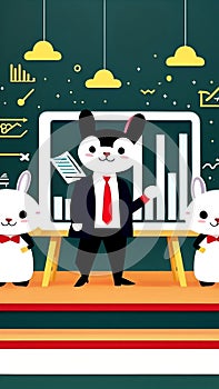 AI generated illustration of a group of rabbits at a business meeting