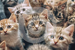 AI generated illustration of a group of tabby cats looking at the camera