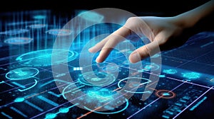 AI generated illustration of a hand touching a button on a digital interface