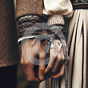 AI generated illustration of hands of a pagan wiccan couple during a handfasting ceremony